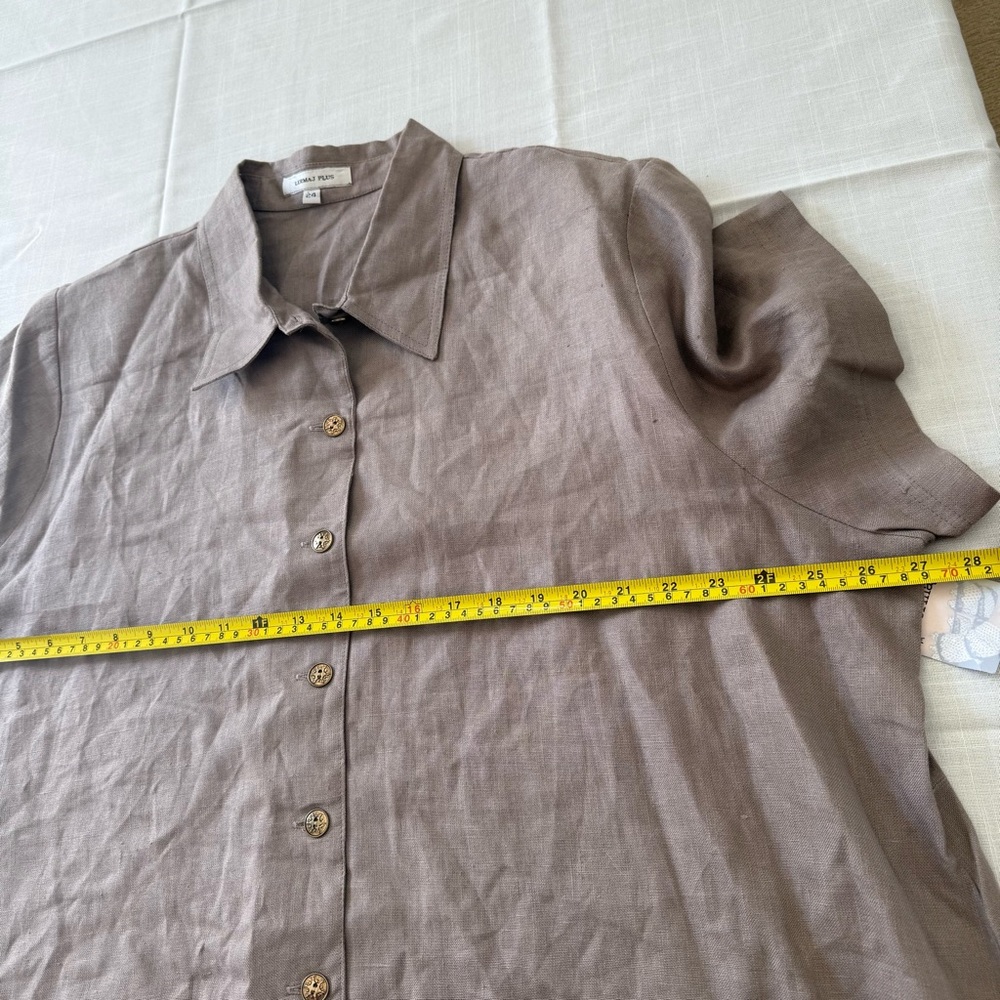 LERMAJ PLUS Linen Short Sleeve Button Front Women’s Shirt Top Size 24 - Picture 3 of 7